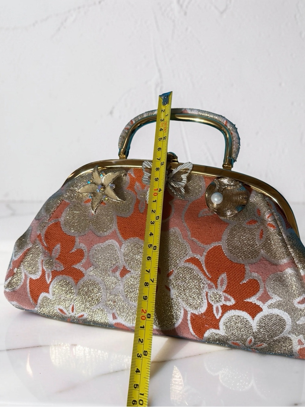 Banana Republic Vintage Floral Metallic Brocade Clutch Bag with vintage brooches - Picture 5 of 10